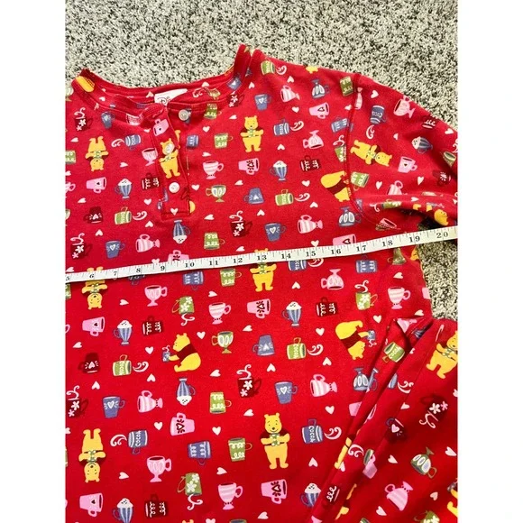Disney Store Winnie the Pooh Vintage Pajama Set Red XS S‎ Cocoa Cups Bears Sleep - Picture 9 of 9